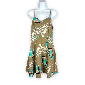 VTG 80s California Krush Mini Skater Dress Toucan Bird Print Spaghetti Strap S